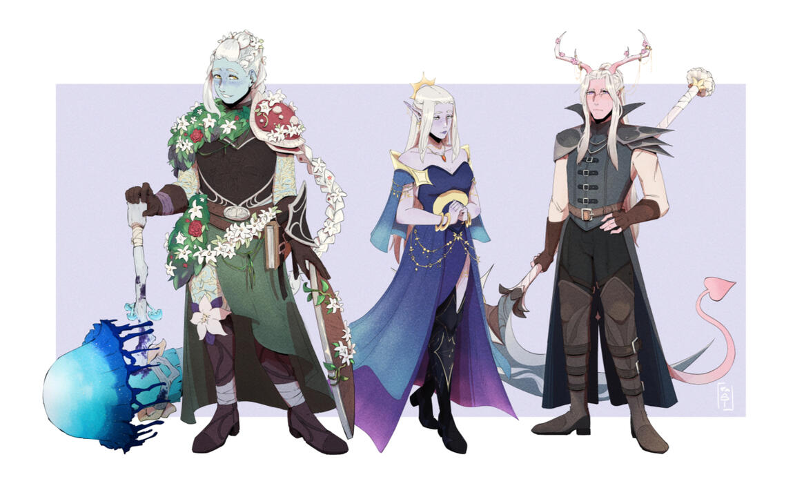 A party of dnd with their armors and weapons