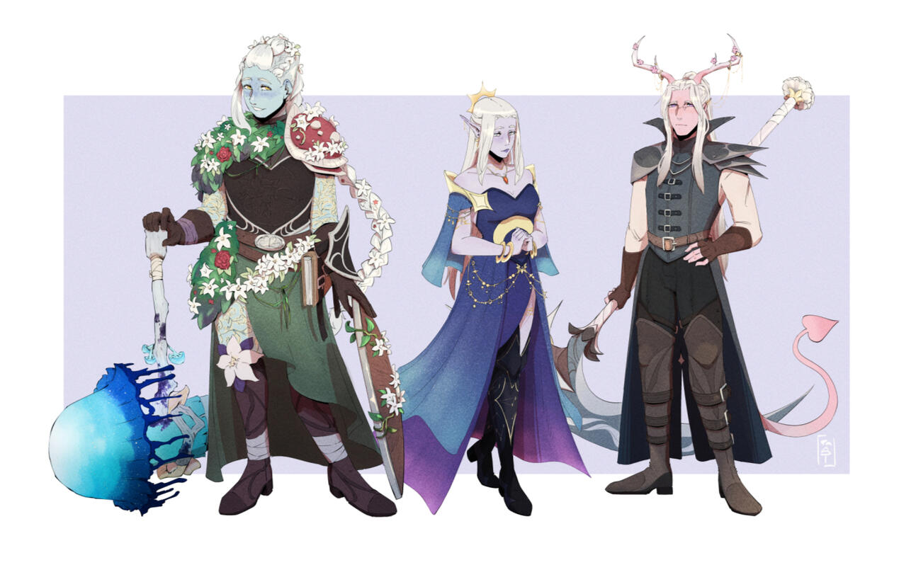 Party - Full Character A party of dnd with their armors and weapons