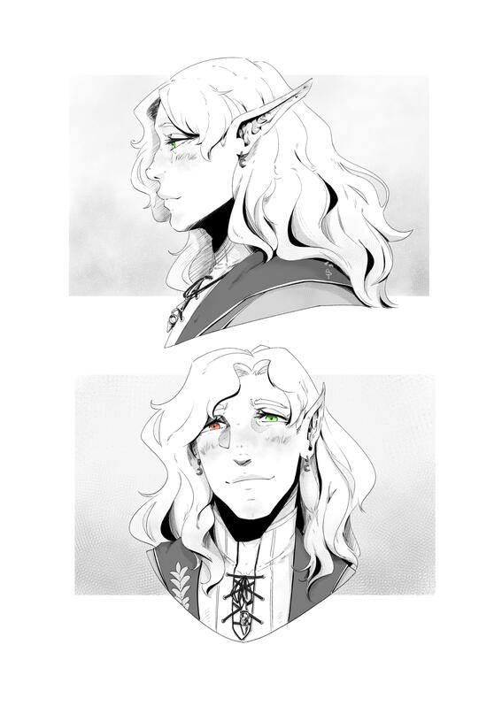 Manga Panel - Bust Two panels in black and white of the same character, one is the side head and the other one in the front